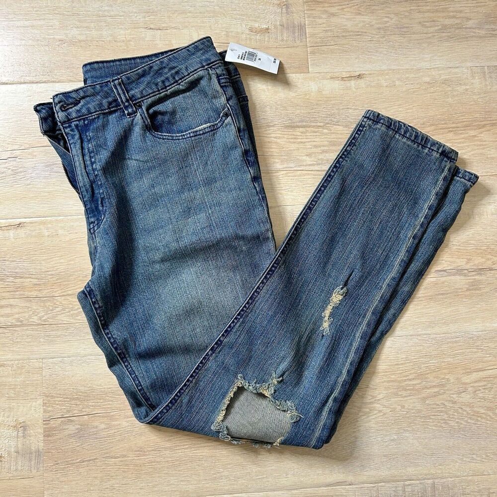 Jackson Jeans Size 36x30 Mens Skinny Distressed Medium Wash Blue Denim